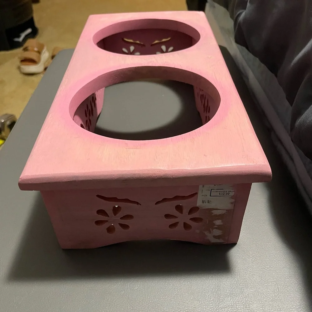 Pink Wooden Pet Bowl Stand